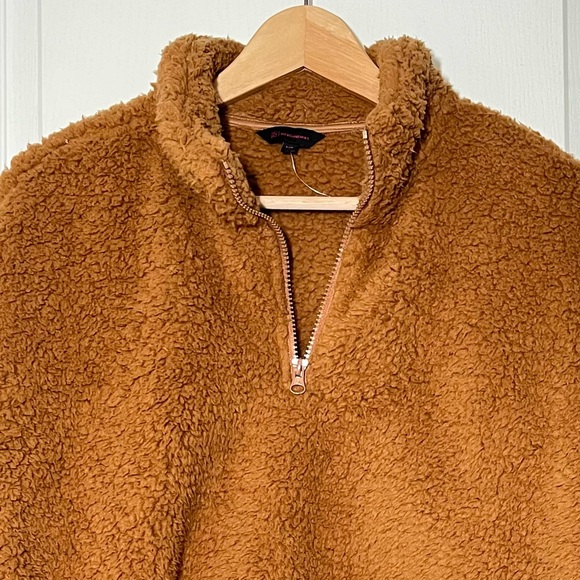 NWOT No Boundaries Brown Sherpa Quarter Zip Pullover Sweater L Teddy Cabincore - Picture 4 of 16
